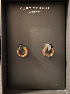 Kurt Geiger Gold Hoop Earrings with Pink and Yellow Crystal Accents